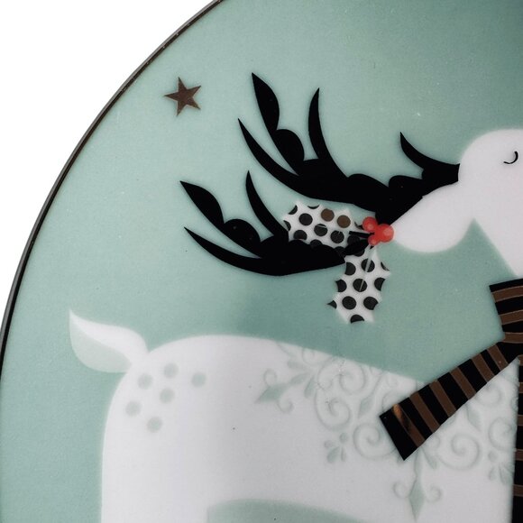 Vintage Pier 1 Christmas Reindeer Appetizer Dessert Plates Set Of 2 Aqua Festive - Picture 10 of 16